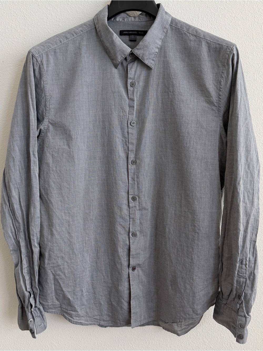 John Varvatos Men's Light Gray Long-Sleeve Button Shirt